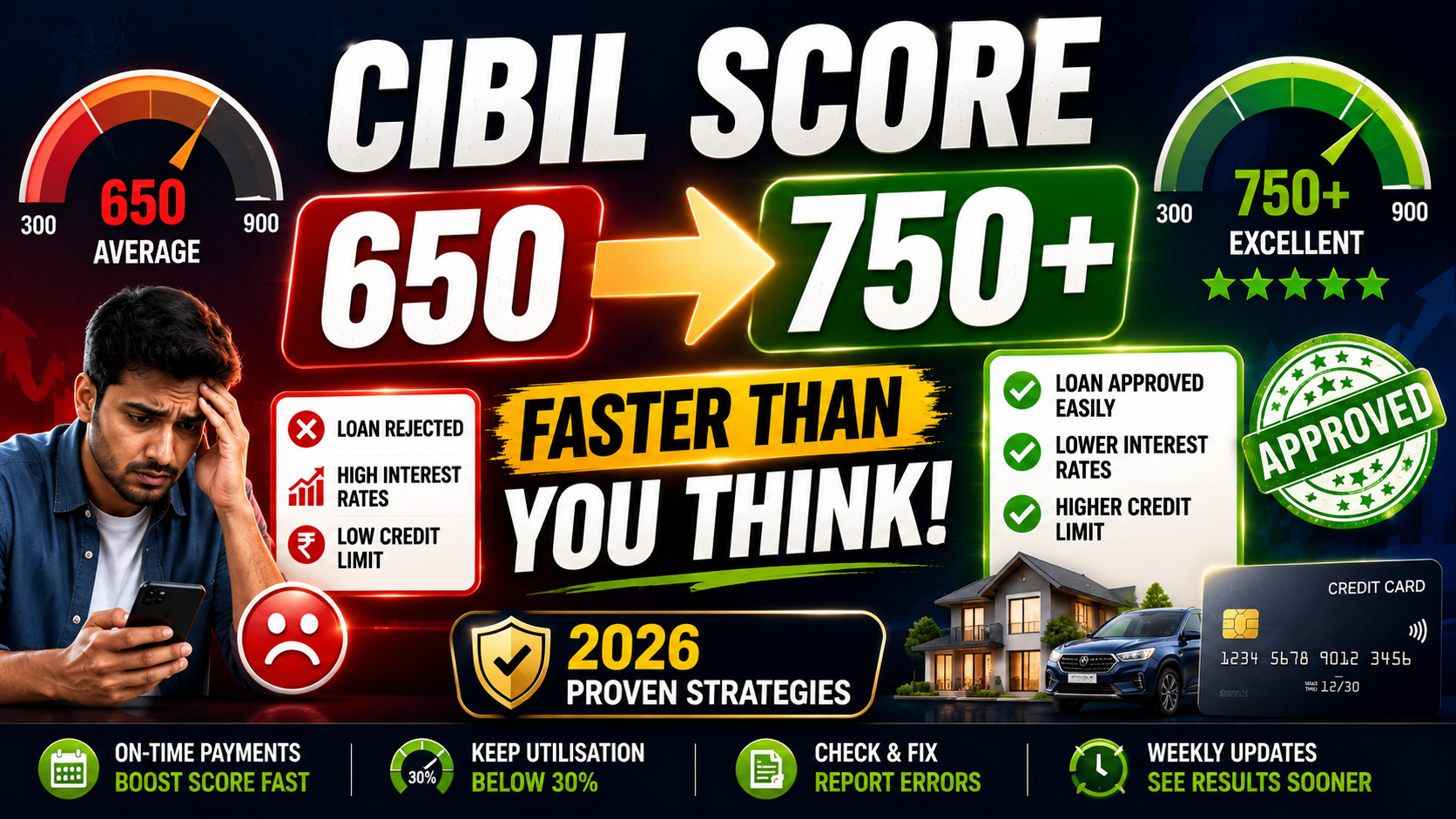 How to Improve Your CIBIL Score in India (2026 Tips): From Average (650-750) to Excellent (750+)